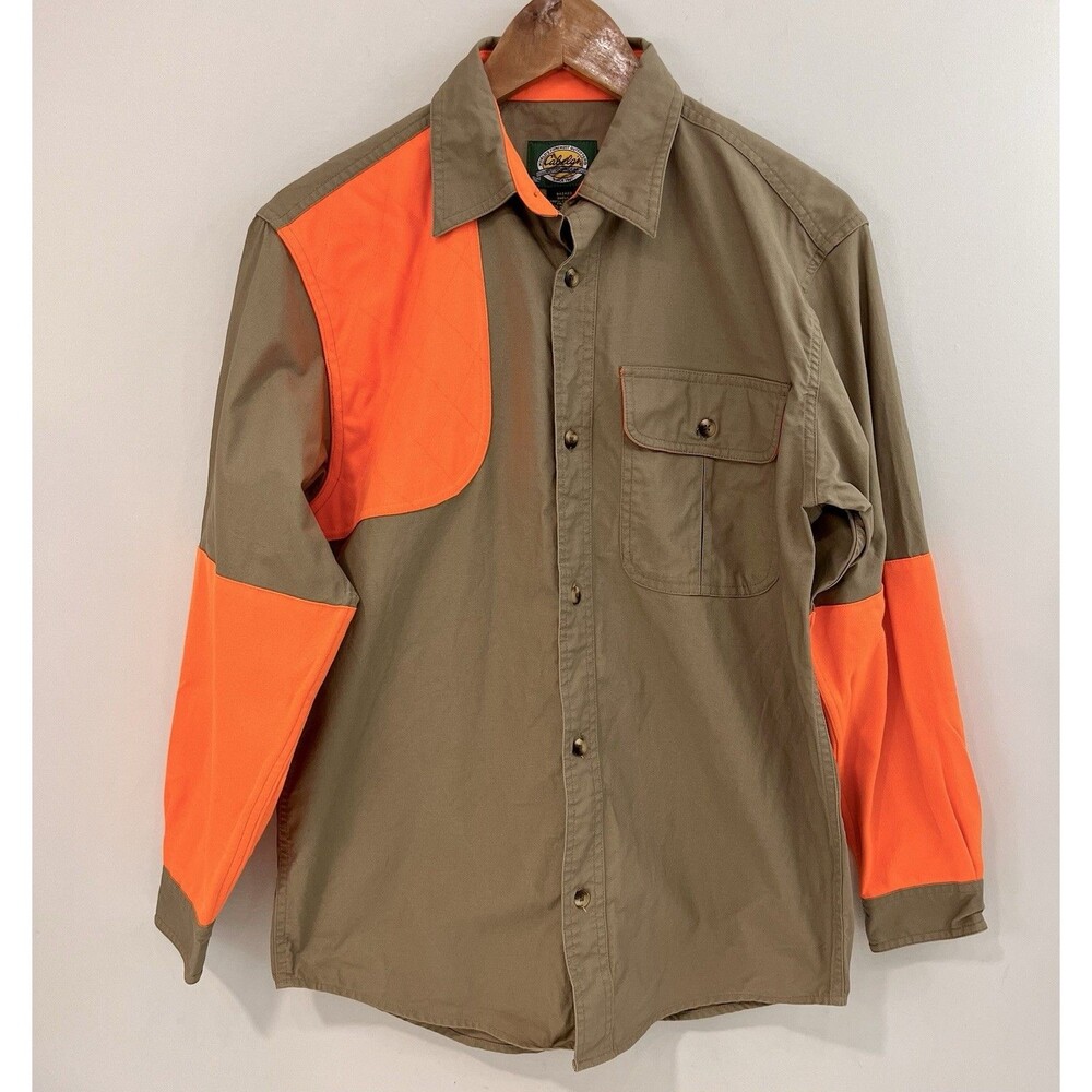 Cabelas Upland Shooting Shirt Boys Large Blaze Orange Patch Youth Hunter